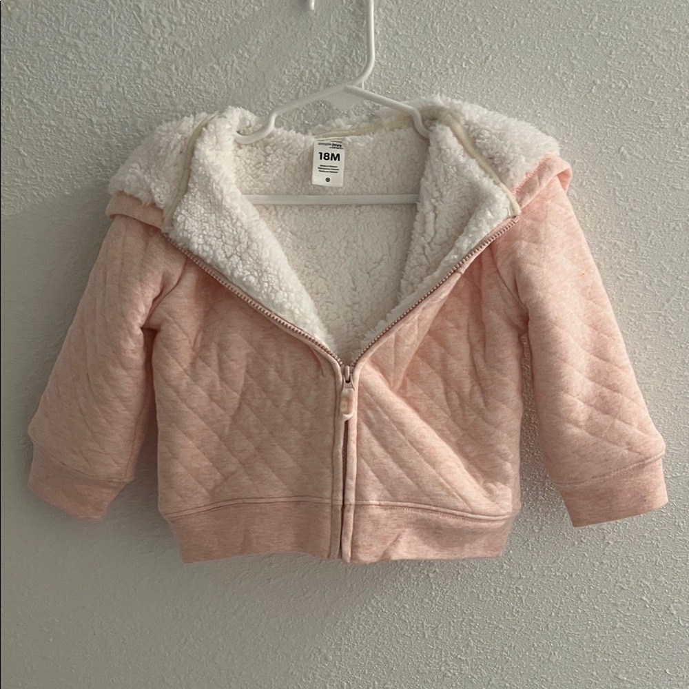 Pink Quilted Jacket with White Fleece Lining